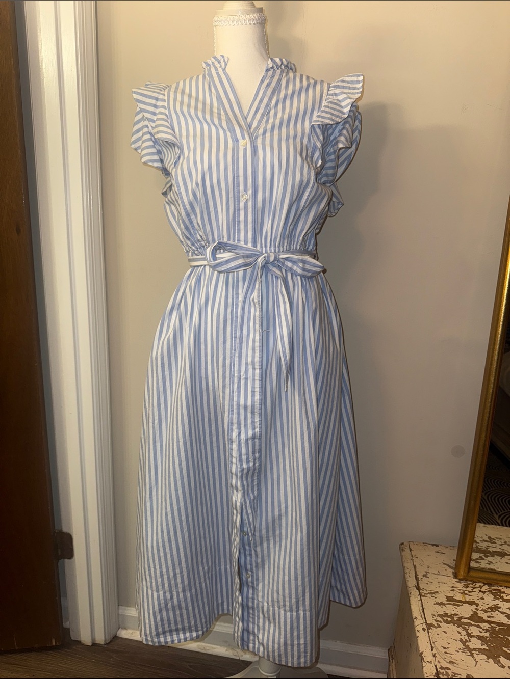 Free Assembly 100 % Cotton Midi Dress with Ruffle Sleeves